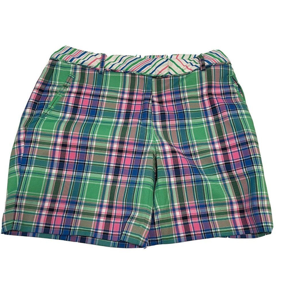 NWOT Lady Hagen Womens Golf Bermuda Shorts Multicolor Plaid Pockets Flat Front 8